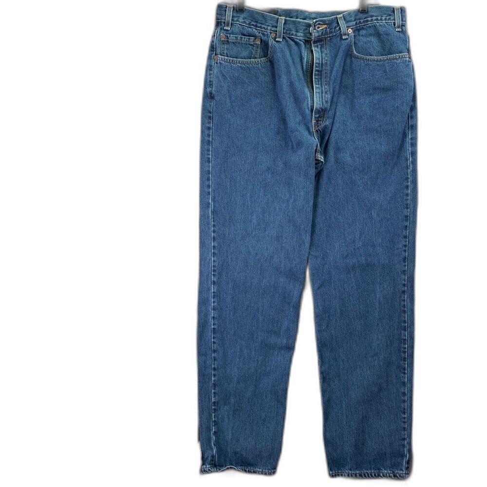 LEVI STRAUSS 38X34 MEN'S 554 DENIM RELAXED FIT JEANS in DARK BLUE WASH 2001 Y2K